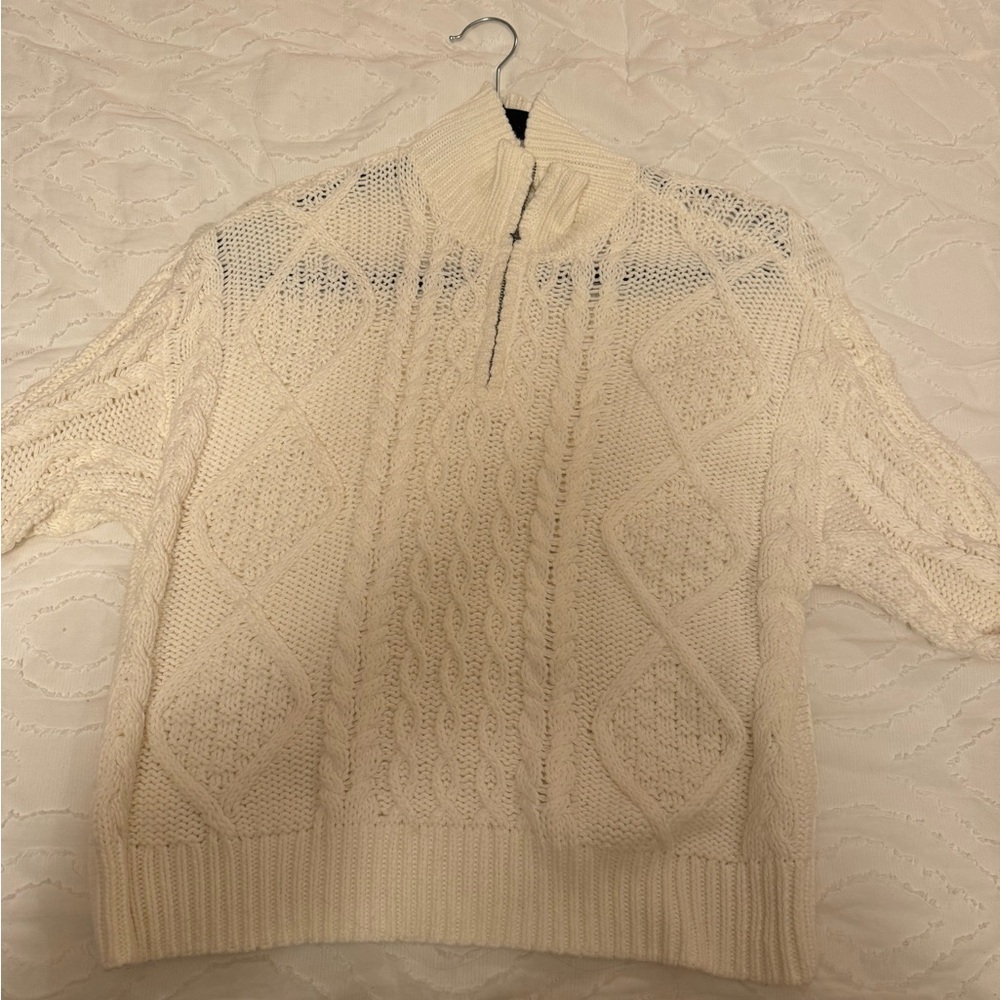 White lucky brand cable zip sweater